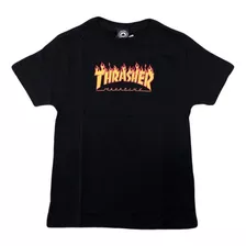 Camiseta Thrasher Juvenil Flame Logo Preta