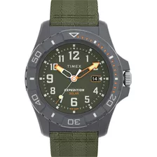 Reloj Pulsera Timex Expedition Tw2v40400, Con Correa De Nailon Color Verde, Bisel Color Negro Y Hebilla Simple