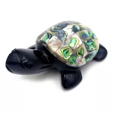 Tortuga Obsidiana Negra Con Abulon Y Madre Perla 255 Gr