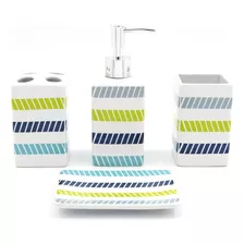 Set Baño 8 Piezas Rayas Multi Just Home Collection