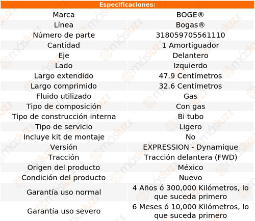 (1) Amortiguador Gas Izq Del Scala L4 1.6l 11/13 Boge Bogas Foto 2