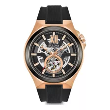 Relogio Bulova Machine Skeleton Automatico 98a177 Original Cor Da Correia Preto Cor Do Bisel Ip Black