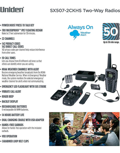 Uniden Sx507-2ckhs Up To 50 Mile Range Frs Two-way Radio Wal Foto 4