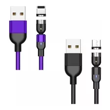 Juego De 2 Cables Usb Magnético 3 En 1 Cargador De Celulares Color Morado/negro 2m