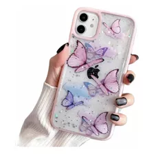 Funda Mariposas Pink Para iPhone 11 Brillos Glitter Nena