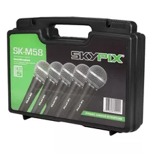 Kit C/ 5 Microfones Profissionais Skypix Sm58a Com Maleta