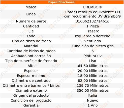 Rotor Freno Izquierdo O Derecho Trasero Qx56 11/13 Brembo Foto 3