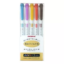 Marcador Brand Text Mildeliner Zebra De Doble Punta, 5 Colores, Color Cálido