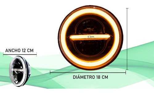 Iol 2 Faro Hiper Led Redondo 7 Pulgada Ojo Ambar Blanco Jeep Foto 2