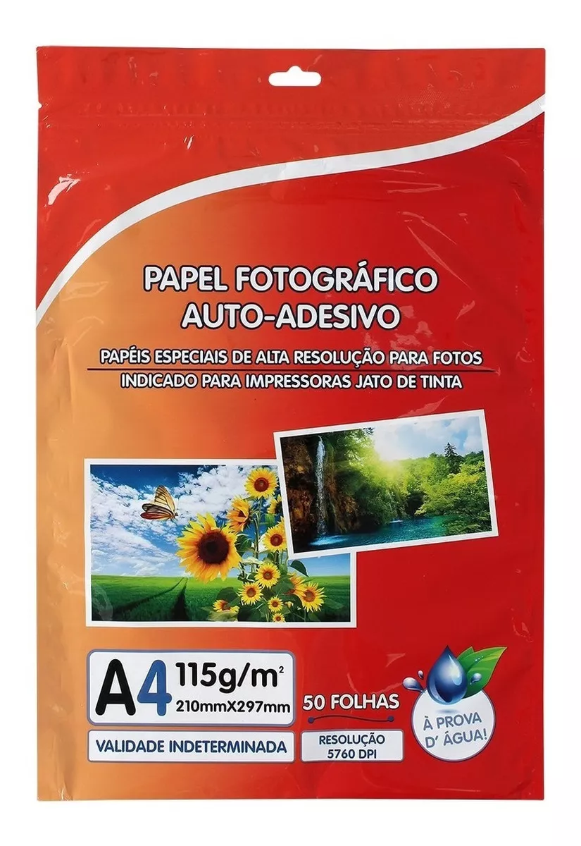 Papel Fotográfico Adesivo 115g Premium A4 Glossy 100 Folhas