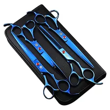 Tijeras Profesionales 7 4u P/ Peluqueria De Macotas Azul