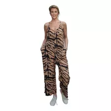 Mono Lino Palazzo Crop Pant Court C/ Bolsillos Animal Print 