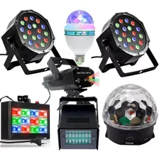 Kit Iluminação Para Festas Total 7x1 Laser Strobos Bola Luz