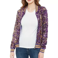 Chamarra Bomber Mujer Colorido Brillantes Bling Lentejuelas 