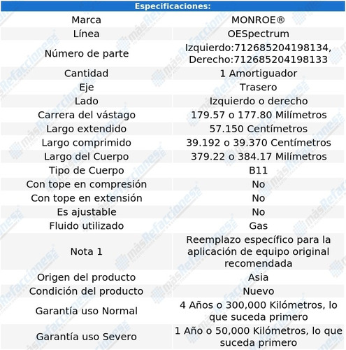 Amortiguador Oespectrum Gas Tra Chevrolet Prizm 98-02 Monroe Foto 2