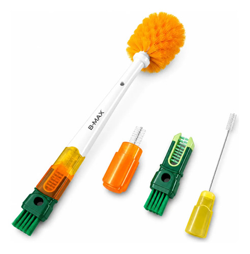 Kit Escova De Limpeza 5 Em 1 Garrafa Copo Canudo Mamadeira Laranja