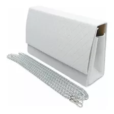 Bolsa Festa Balada Casual Clutch Alça Transversal Matelasse Cor Branco Com Prata