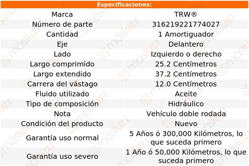 1- Amortiguador Hidrulico Delantero Izq/der C35 97/00 Trw Foto 2