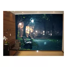 Papel De Parede 3d Cidade Parque Noturno Jardim M² Ncd360