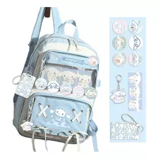 Mochila Kawaii Cinnamoroll For Adolescentes Con Alfileres Y