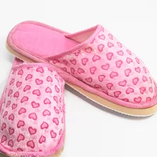 Pantufa Pelúcia Rosa Com Corações Sola Resistente 36-38