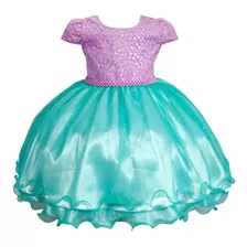 Vestido Ariel Pequena Infantil Sereia Festa Aniversario Bebê