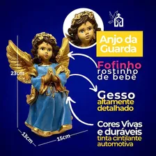 Anjinho Batizado Lembrança Anjo Da Guarda Gesso Grande 23cm Cor Azul