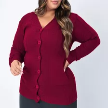 Casaco De Trico Senhora Com Bolso Plus Size Gg Inverno Malha