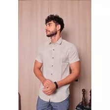 Camisa Linho Manga Curta Masculina Slim 