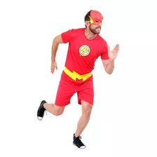 Roupa De Super Herói Macacão Curto The Flash Adulto P Ao Gg