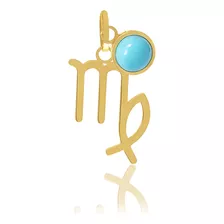 Pingente Signo Virgem Ouro 18k Com Turquesa