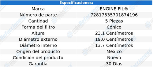 Kit 5 Filtros De Aire Mustang 8 Cil 5.4l 10 Al 12 Engine Fil Foto 2