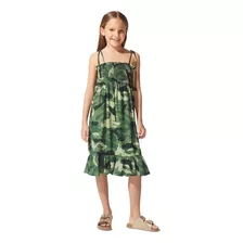 Vestido Menina De Alças Finas Camuflado Triya Verde