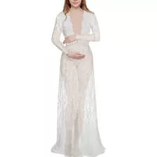 Vestido Premamá Transparente Encaje Con Escote En V Profundo