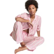 Pijama Rosa Rayado Lurex Plata + Colita S Victoria's Secret