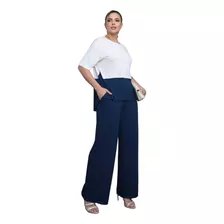 Conjunto Feminino Calça Pantalona Blusa Bicolor Evangélico