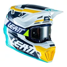 Capacete Leatt Moto 7.5 Aqua Azul Branco Com Ocúlos Brinde 