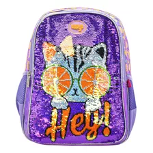 Mochila Primaria Gato Lentejuela Reversible Wt393 Wilys Cd Color Violeta