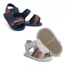 Sandália De Bebê Masculina Recém Nascido Verão Kit 2 Pares