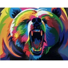 Tela Para Pintura Por Números 40x50cm. Urso Psico 2021