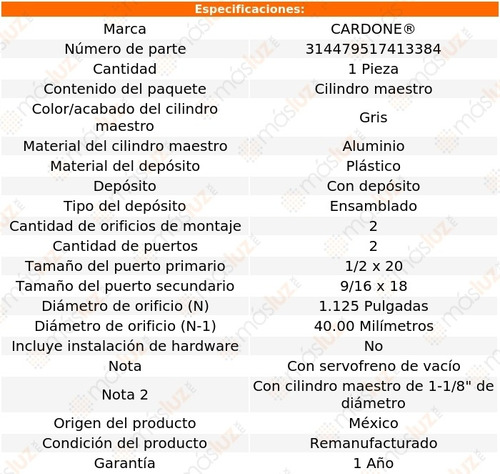 (1) Bomba De Frenos Gmc C1500 91/99 Cardone Reman Foto 4