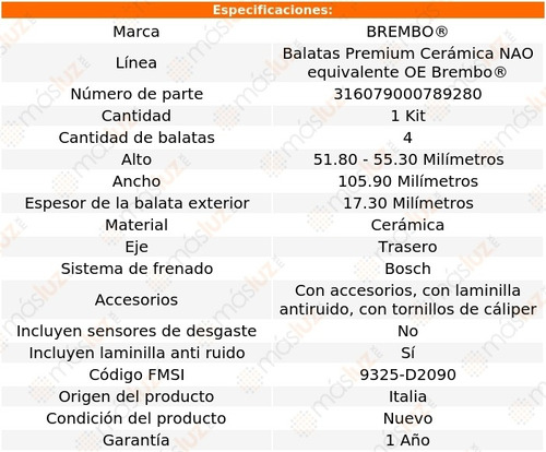 Balatas Cermicas Traseras Peugeot 5008 19/20 Brembo Foto 4