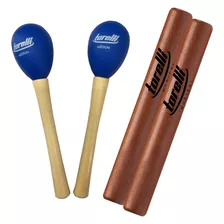 Claves Percussão Jatobá Tq001 + Maracas Medium Tm021 Torelli