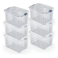 Kit Com 6 Caixas 56 Litros Grande Organizadoras Transparente