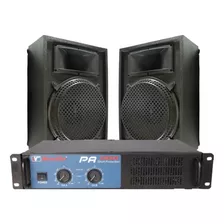 Kit Amplificador Pa 900-450w Rms+2 Caixas Acústicas 270w Rms