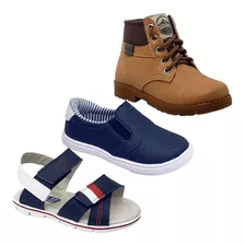 3 Pares Bota Sapatênis Sandália Masculino Infantil Casual