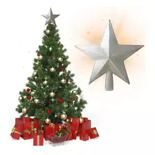 Ponteira Estrela De Árvore De Natal Vermelho Prata Glitter
