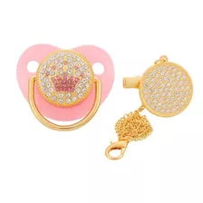 Chupon Bebe De Lujo, Rey O Reina, Diseño Vip Con Clip Color Rosa/oro/diamante