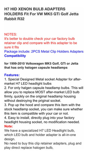 2x Adaptador Porta Foco Led Xenon Hid H7 Vw Mk5 Gti Golf R32 Foto 6