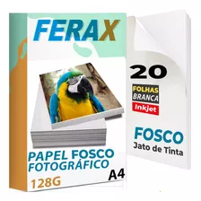 20 Folha Papel Fotográfico 128g A4 Matte Fosco Jato De Tinta Cor Branco